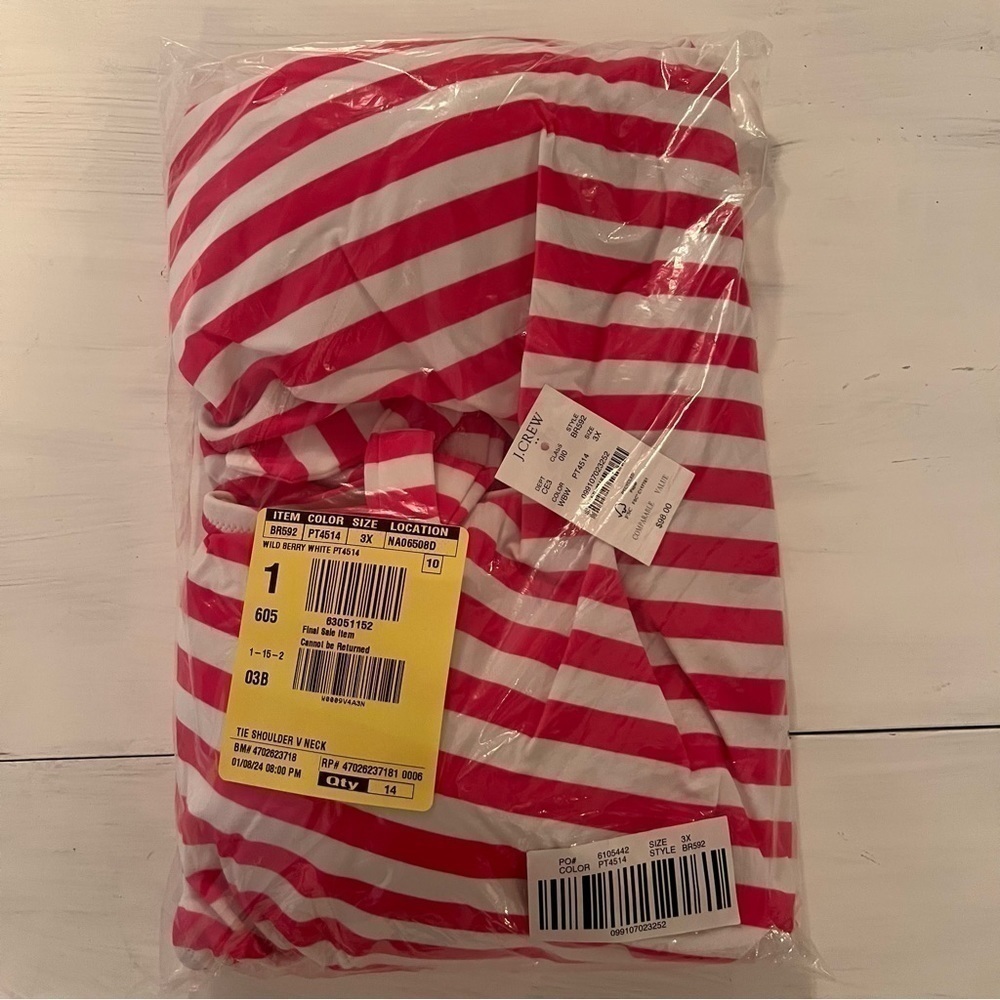 NWT! J. Crew Wild Berry White Striped Tie-Shoulder One-Piece Swimsuit. Size 3X. - Picture 5 of 8